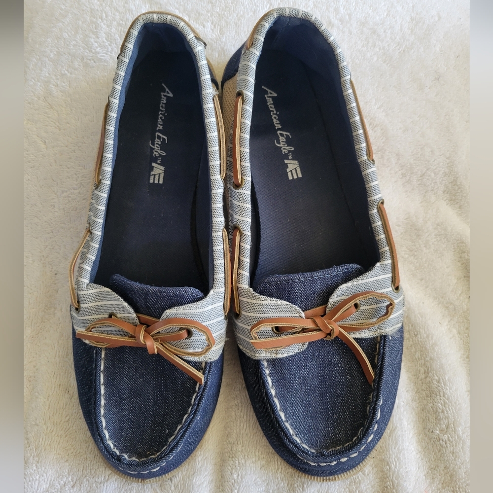 AMERICAN EAGLE Classic slip on canvas loafer shoes blue top stitching Size 8